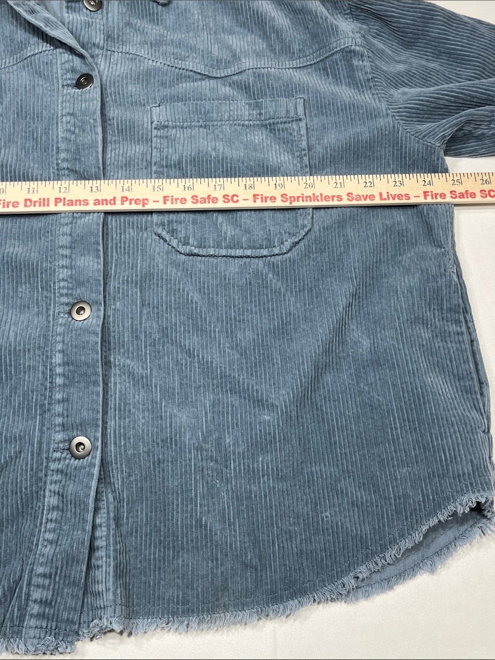 Zara Blue Corduroy Overshirt Shacket Frayed Hem Button Front Medium - Picture 6 of 8